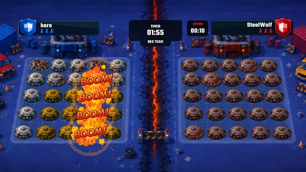 Night-time industrial battlefield with Boom explosions