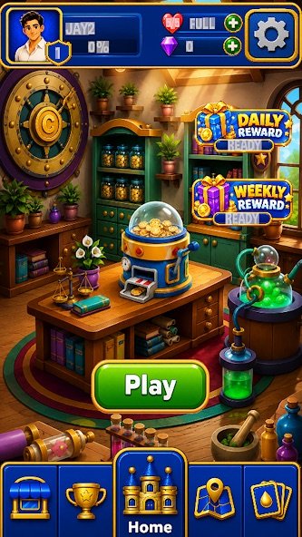 Coin Sort Vault home screen with daily and weekly rewards